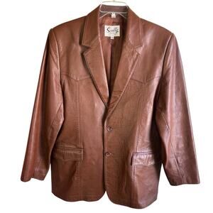 Vintage Scully Western Leather Blazer Mens 44 Cognac Brown Sport Coat Cowboy